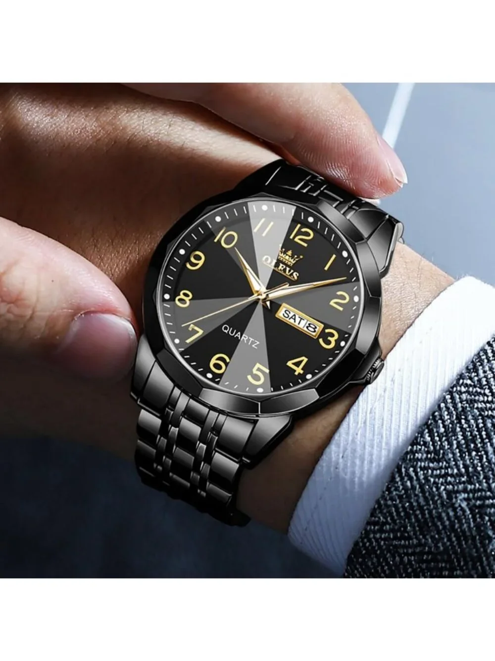 Men's Black Brown Analog Stainless Steel Waterproof Luminous Date Wrist Watches